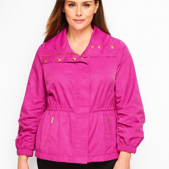 Talbot's hot pink gold button zip up jacket- sized M - Picture 6 of 6